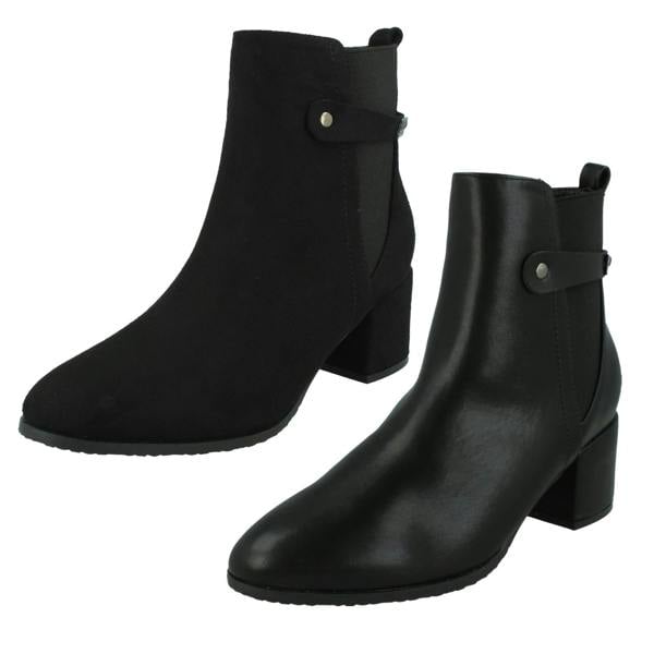 Spot On Ladies Spot On Mid Block Heel Ankle Boots with Back Strap F51239