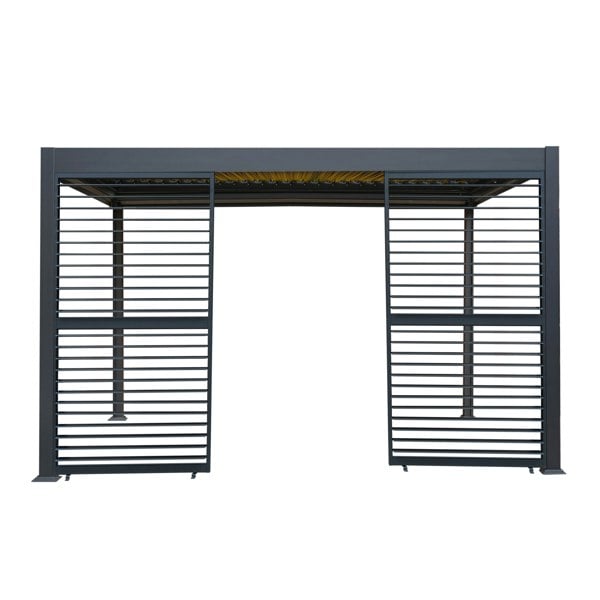 Monstershop Aluminium Pergola With Anthracite Blinds, 2 x Side Panels & LED Lights - 3m x 4m