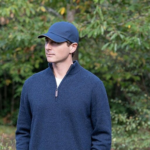 Heather Hats & Accessories Water And Sun Resistant Cotton Baseball Trucker Cap, Cotton Lining, Outdoor Wear, Marine Blue