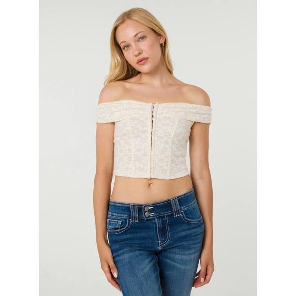 Pink Vanilla Diamante Lace Corset Bardot Top