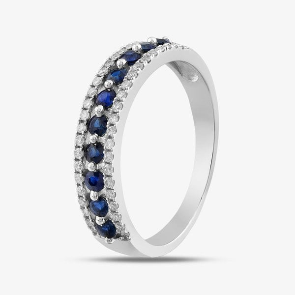 T. H. Baker 9ct White Gold Sapphire & Diamond Three Row Half Eternity Ring PR10669 SA
