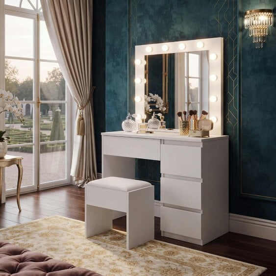 Kosy Koala Dressing Table Vanity Makeup Desk With LED Mirror And Stool 4 Drawers