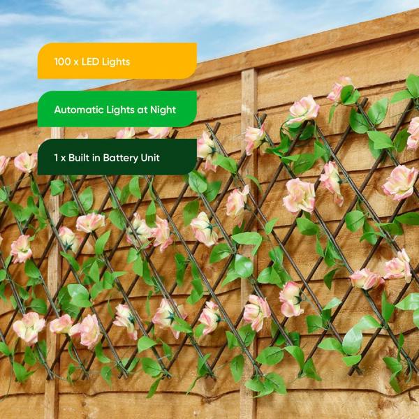 Gardenwize Solar Garden Trellis – Pink Flower Trellis with LED Lights