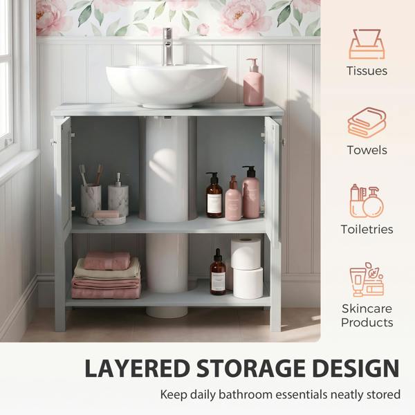 HOMCOM Under Sink Bathroom Cabinet with 2 Doors, Open Shelf, Light Blue