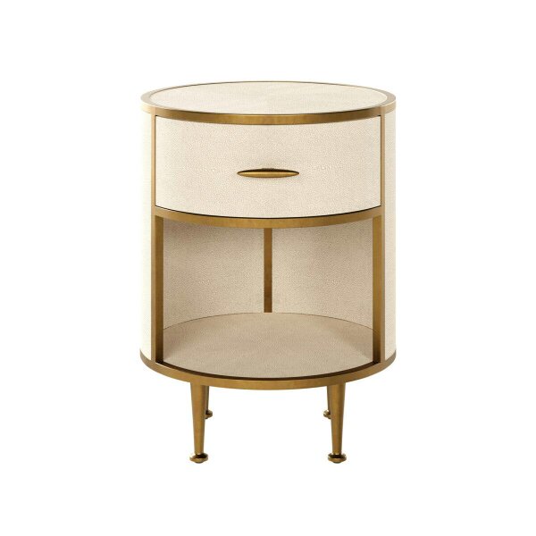 Wyld Haus Treviso Ivory Faux Shagreen Round Bedside Table with Drawer