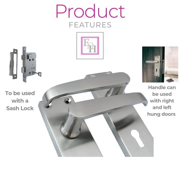 EDH Door Hardware Satin Nickel Door Interior Door Lock Handles-Victorian Straight Lock, 2 Pairs