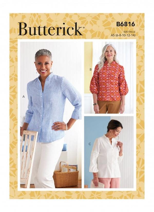 Butterick Sewing Pattern 6816, Tops, Shirts for Women, A5 (6-8-10-12-14) - Easy
