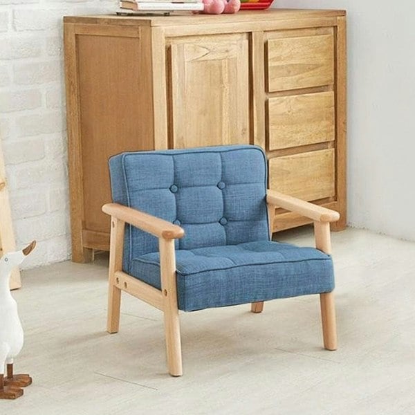 Blue MINI Single Children’s Sofa with Linen Fabric Upholstery Living and Home