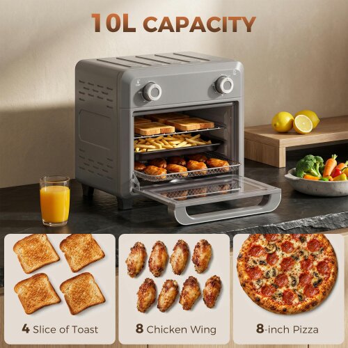 HOMCOM 10L Air Fryer Oven, Mini Oven, Adjustable Temperature,1000W, Grey