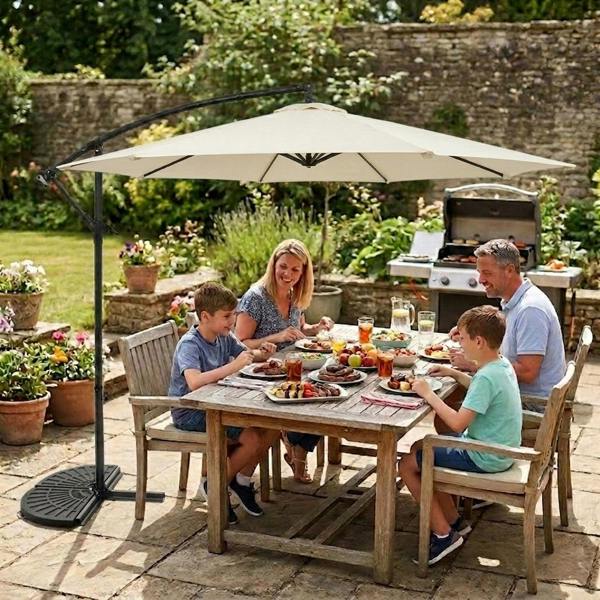 Monstershop Cantilever Parasol 3m With Half Fan Base – Cream