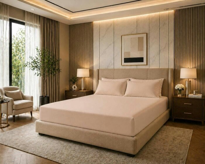 Night Zone 180 Thread Count Percale Extra Deep Fitted Sheet 40cm – Non Iron Polycotton Bed Sheet - Latte