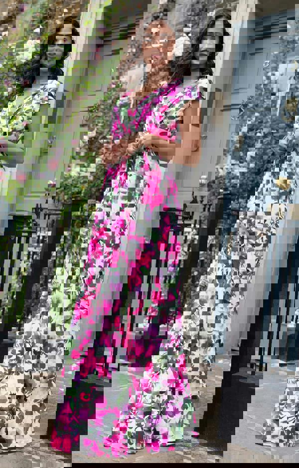 Alie Street London Sophia Maxi Dress Petite - Fuchsia Florals