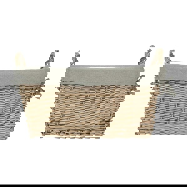 Wicker Antique Wash Finish Handled Grey Cotton Lining Storage Basket