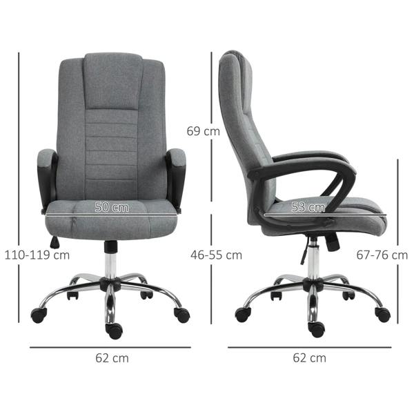 Dark grey swivel office chair with curved backrest and height adjustment