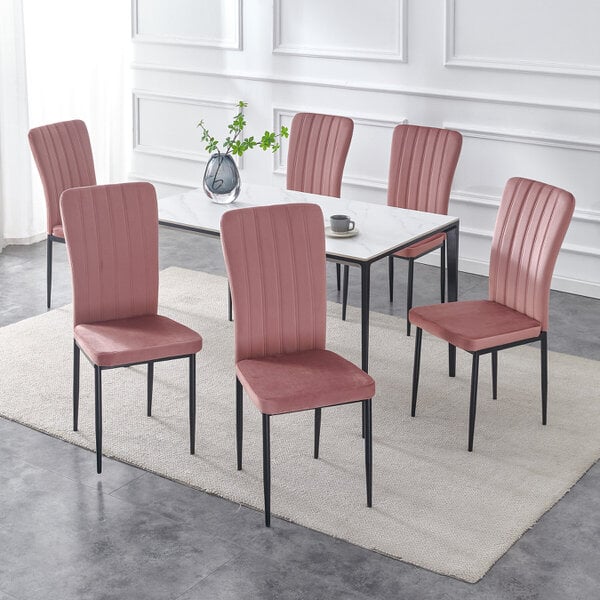 Set of 6 Velvet Effect Dining Chairs Plush Padded Upholstered Accent Chair Elle
