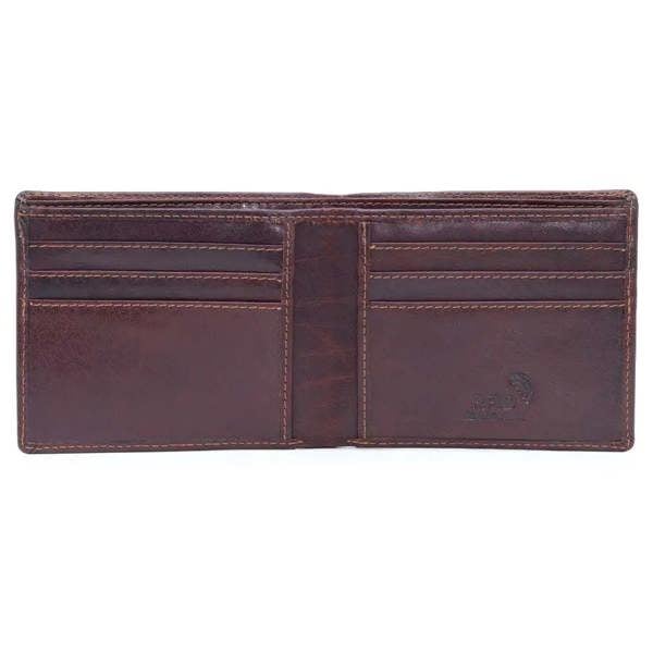 mens rfid leather bifold wallet brown inside view