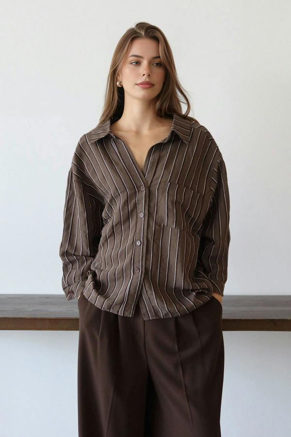 WOVCOR Striped Oversize Textured Shirt