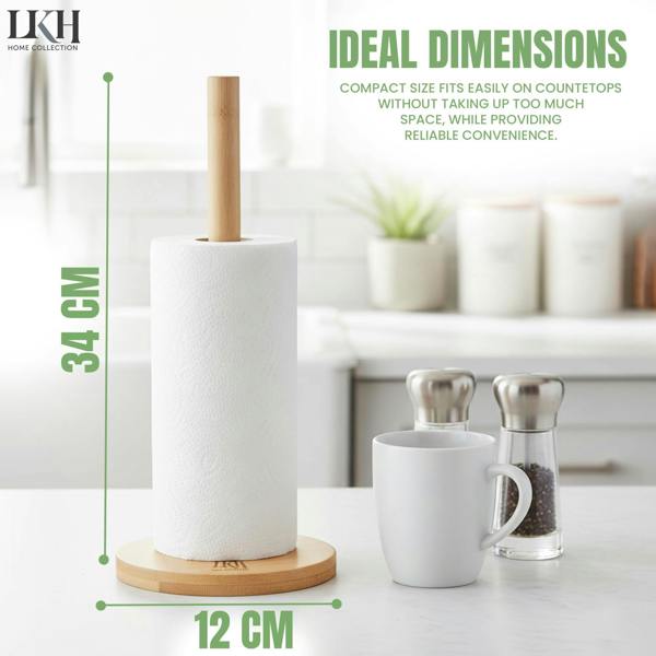 LKH HOME COLLECTION Bamboo Kitchen Roll Holder – Freestanding Paper Towel Holder with Sturdy Base - Organic Natural Bamboo Tissue Stand