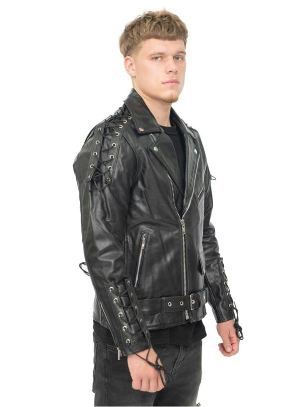 Infinity Leather Mens Embossed Brando Leather Biker Jacket-Chicago