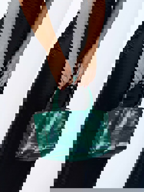 SVNX Woven Faux Leather Grab Bag in Green