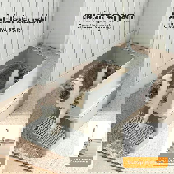 Skylos Stainless Steel Cat Litter Box Semi-Enclosed Easy Cleaning Pet Toilet