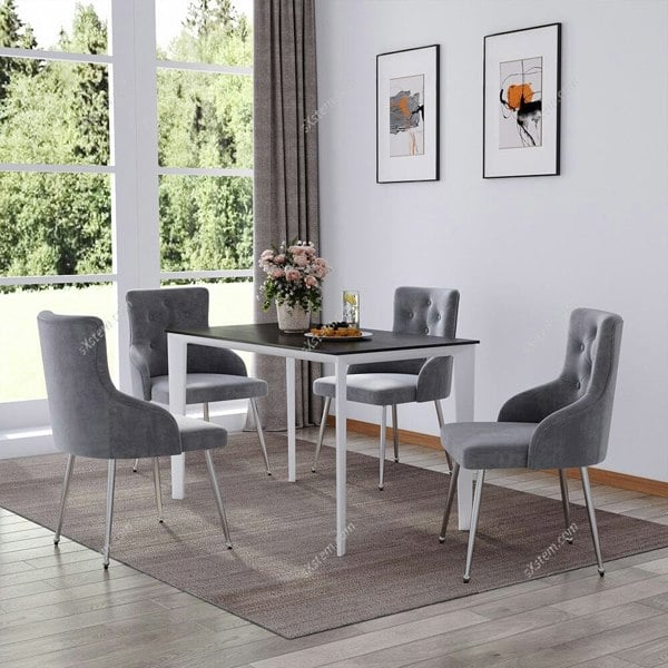 Grey Velvet Tufted Dining Chair with Cushion Living and Home