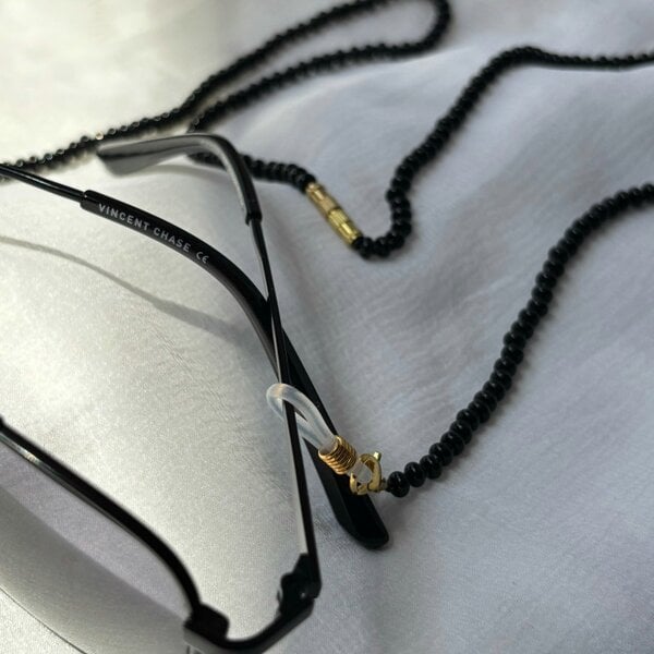 The Colourful Aura Black Glass Beaded soft 60 cm Glass Chain Lanyard Holder