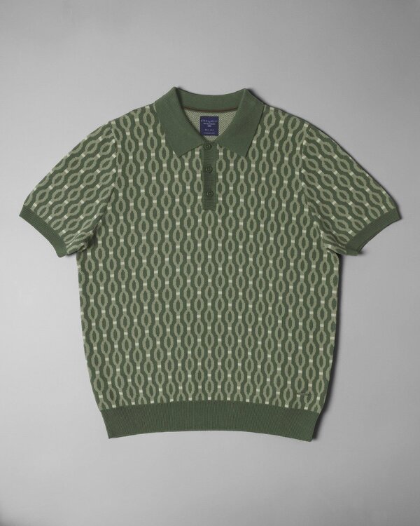 Steel & Jelly Kew - Geometric Diamond Jacquard Knitted Polo Shirt