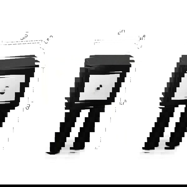 Seymour Bedside Table, Black and White with sofa dining table