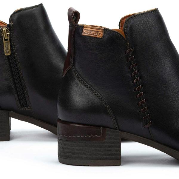Pikolinos Women's Pikolinos Malaga Black Leather Ankle Bootie Zip Mid-Heel Everyday Boots