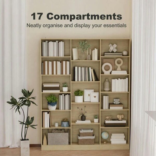 Bookcase with Open Storage, 6-Tier Bookshelf with Anti-Tipping Hardware, Oak