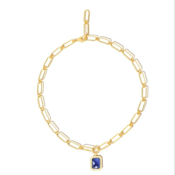 Lila Rasa Paperclip Chain Rectangular Blue Sapphire Crystal