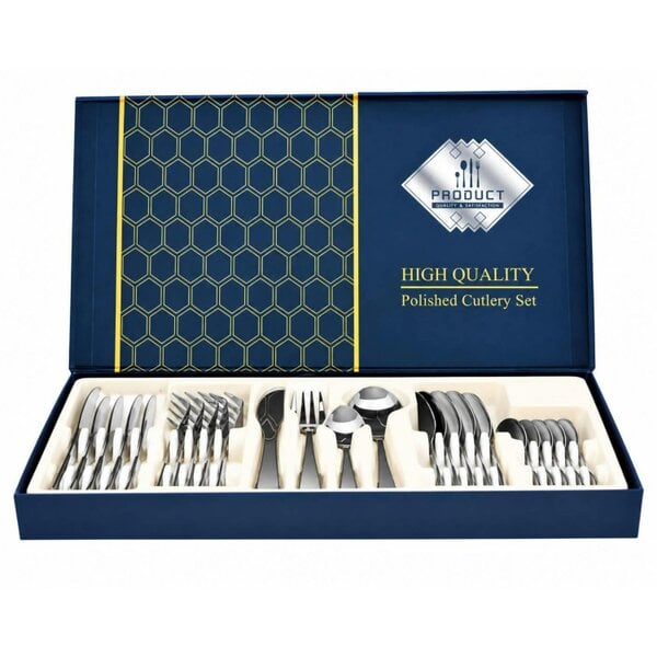 Dyzi 24 Piece Stainless Steel Cutlery Set Silver with Gift Box