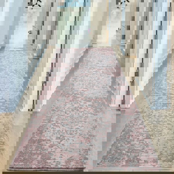 Machine Washable Flatweave Rug Oriental in Pink