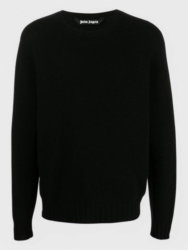 Palm Angels Curved Logo Knitted Crewneck Black/White - Supplied FashionPALM ANGELS