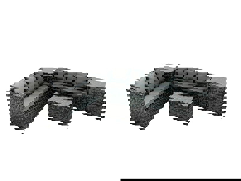 Fimous Rattan Garden Furniture Dining Set 6 seater Patio Coffee Table Sofa Set with 2 Side Tables Dark Grey Mixed