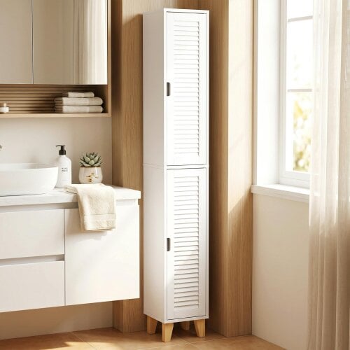 HOMCOM 170cm Tall Bathroom Storage Cabinet with Adjustable Shelf, White