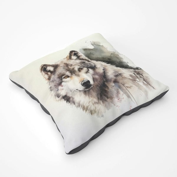 Warren Reed Loyal Wolf Watercolour Floor Cushion