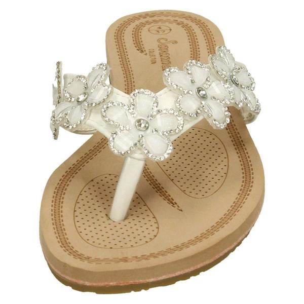 Savannah Ladies Savannah Jewelled Flower Trim Toepost Sandals