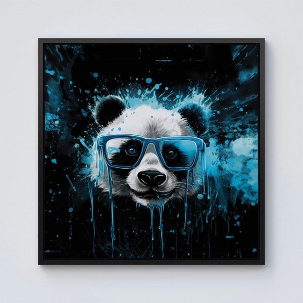 Warren Reed Blue Splash Art Panda Face Framed Canvas