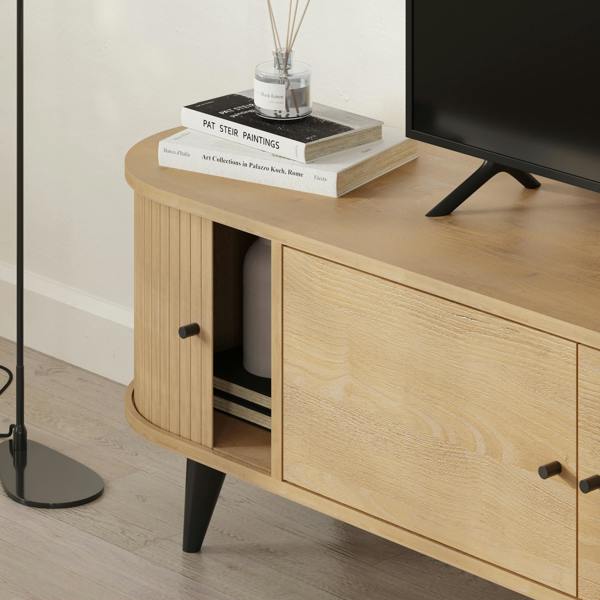 Decortie Modern Gentle TV Stand Oak with 2 Doors Storage Cabinet and 2 Sliding Doors for Storage Organizer 180(W)x40(D)x52(H)cm