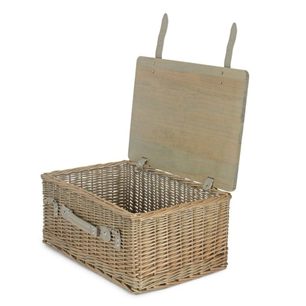 Antique Wash Empty Picnic Basket with Pinewood Lid