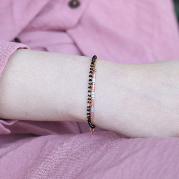 The Colourful Aura Two layer Black Beaded Plain Unisex Mangalsutra Bracelet