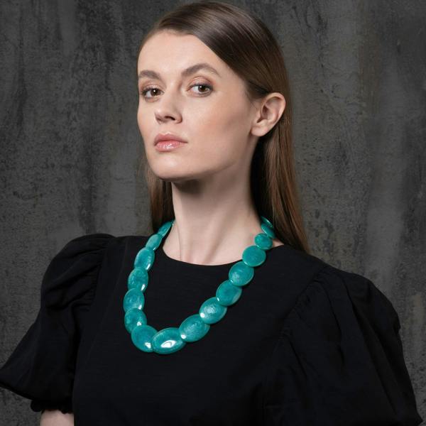 Long Turquoise Blue Chunky Statement Necklace for Women - namana.london