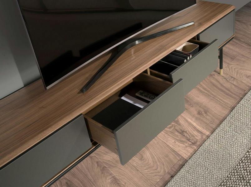 Angel Cerdá TV Stand in Matt Dark Grey Wood, Black Steel and Walnut Top 3265