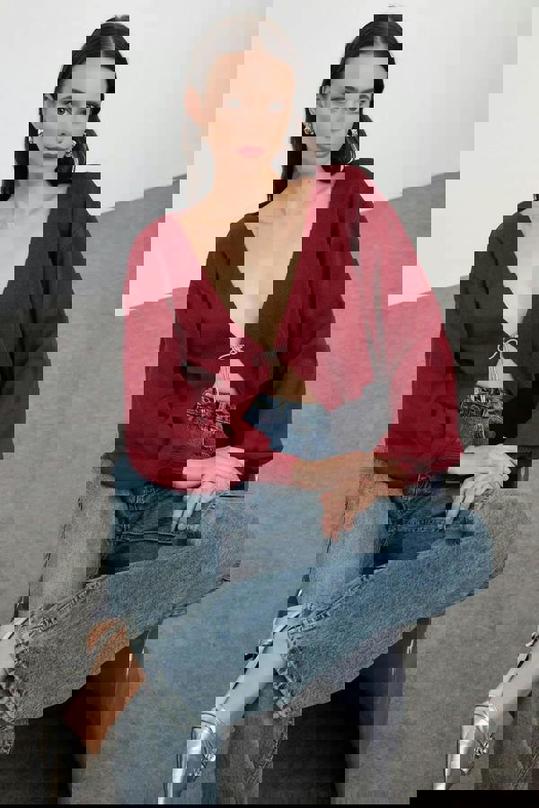 WOVCOR Super Crop Knit Cardigan with Bow Detail