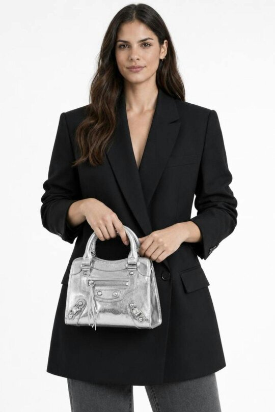 SVNX Zip Detail Satchel Handbag in Silver - Silver