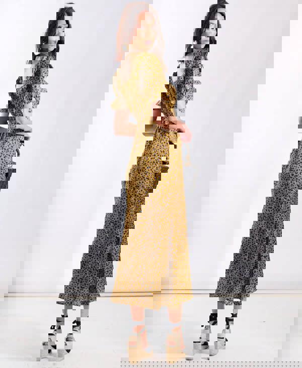 Animal brown Satin Sweetheart Neck midi Dress