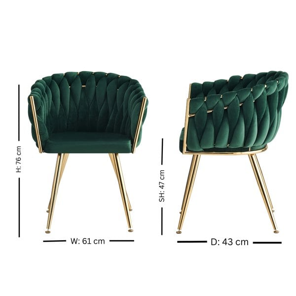 Life Interiors Set of 6 Roma Knot Velvet Armchairs with Gold Metal Legs, Modern Tufted Design for Living Room