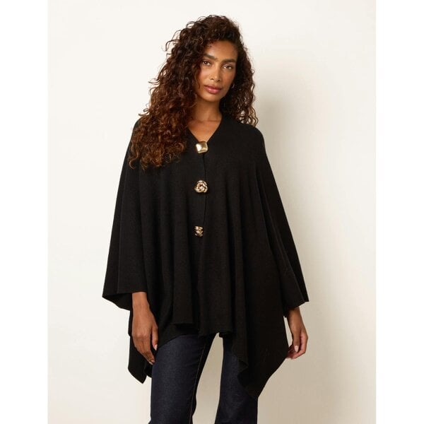 Blue Vanilla Batwing Button Detail Poncho
